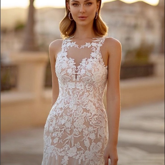 NWT Monica Loretti Luminosa 8232 Fit & Flare Cutout Back Wedding Dress Size 14 - Picture 3 of 12